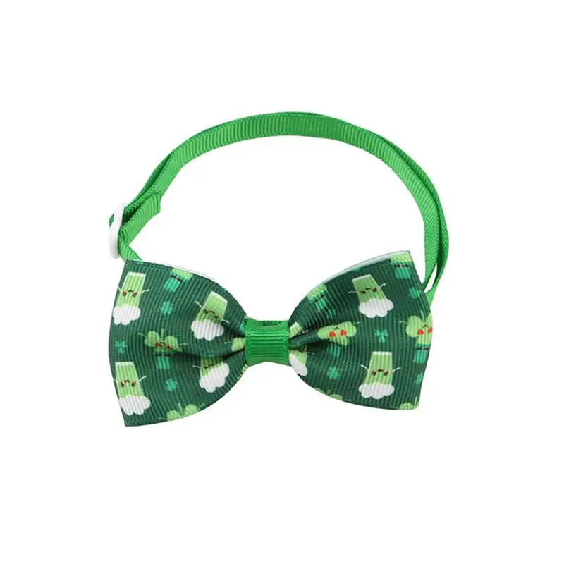 St Patrick's Day Cat Collar With Bow 6pcs Holiday Irish Shamrock Puppy Bowties St Patrick's Day Pet Apparel Clover Pattern Basic