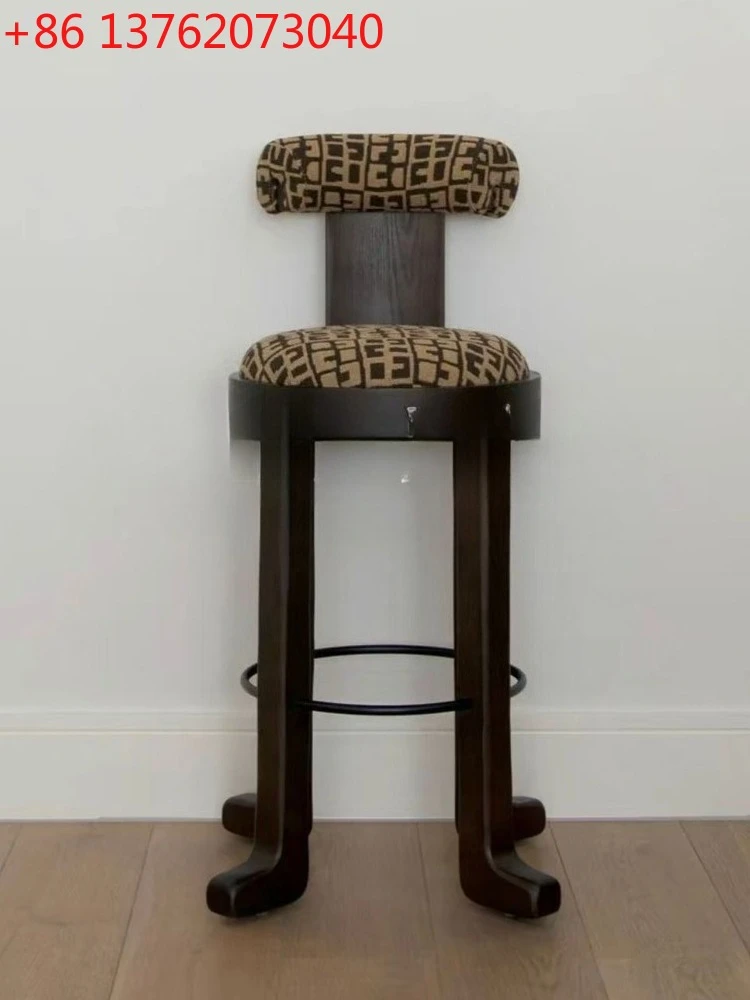 

Medieval retro home bar chair solid wood tall island platform backrest coffee stool