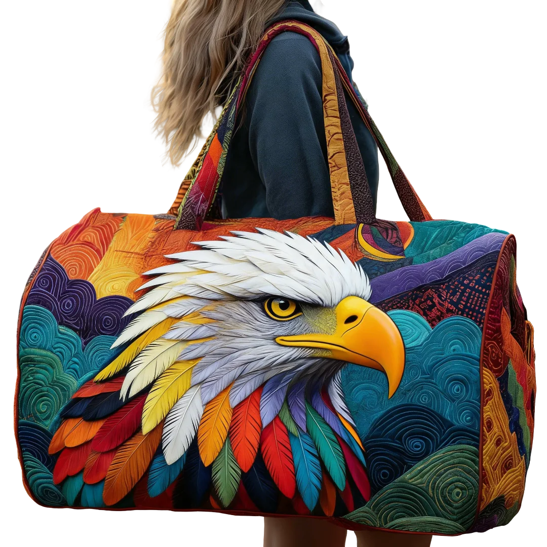 

Colorful Eagle Head Tribal Art Print Quilted Duffel Bag Boho Vintage Large Capacity Weekender Travel Bag