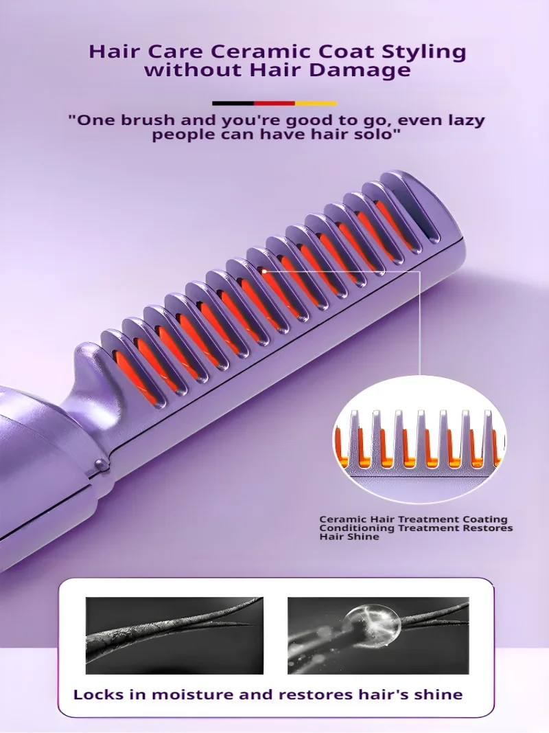 Home Mini Portable Wireless Straight Hair Comb USB Charging Straight Roll Dual-use Comb