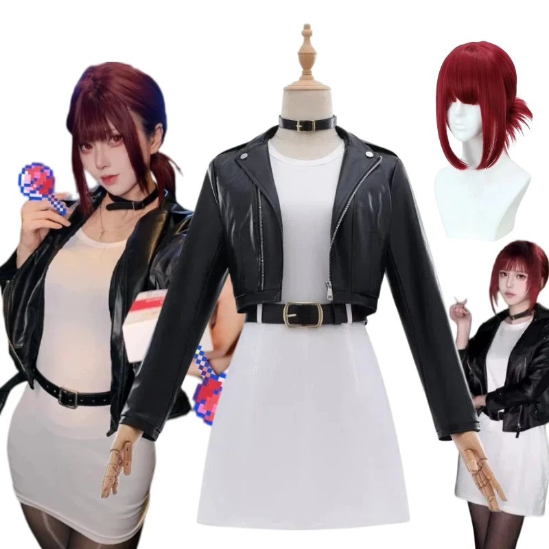 Disfraz de Anime Yamada Cosplay Sasaki, Top Blanco, Falda, Chaqueta de Cuero Negra, Traje Azul, Peluca para Mujeres y Hombres, Atuendo para Juego de Roles