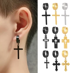 1PCS 316L Stainless Steel Earring Hoop Earrings For Men Women Cross Earring Geometry Pendant Earring Men's Jewelry Party Gothic
