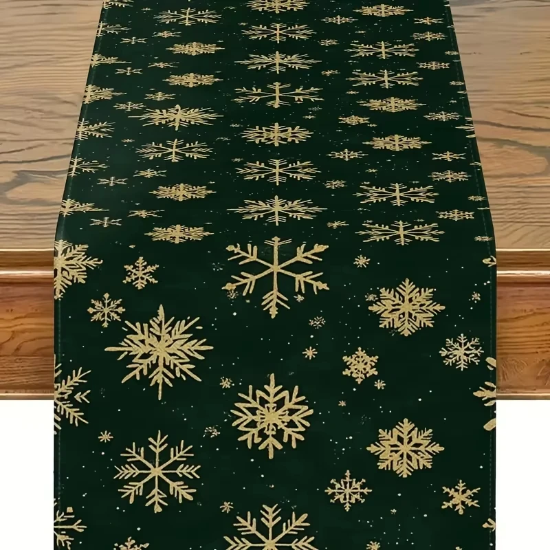 Dark Green Gold Snowflake Christmas Table Runner Nordic Style for Christmas Dinner Holiday Party Theme Cafe B&B Market Tea Party