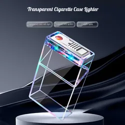 Multifunctional Colorful Light Transparent Cigarette Box Tungsten Wire Ignition Lighter 20 Coarse Cigarette USB Charging Lighter