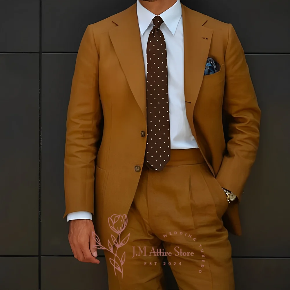 

Brown men's suit 2-piece jacket pants single breasted slim fit set custom tuxedo for wedding groom cocktail birthday party