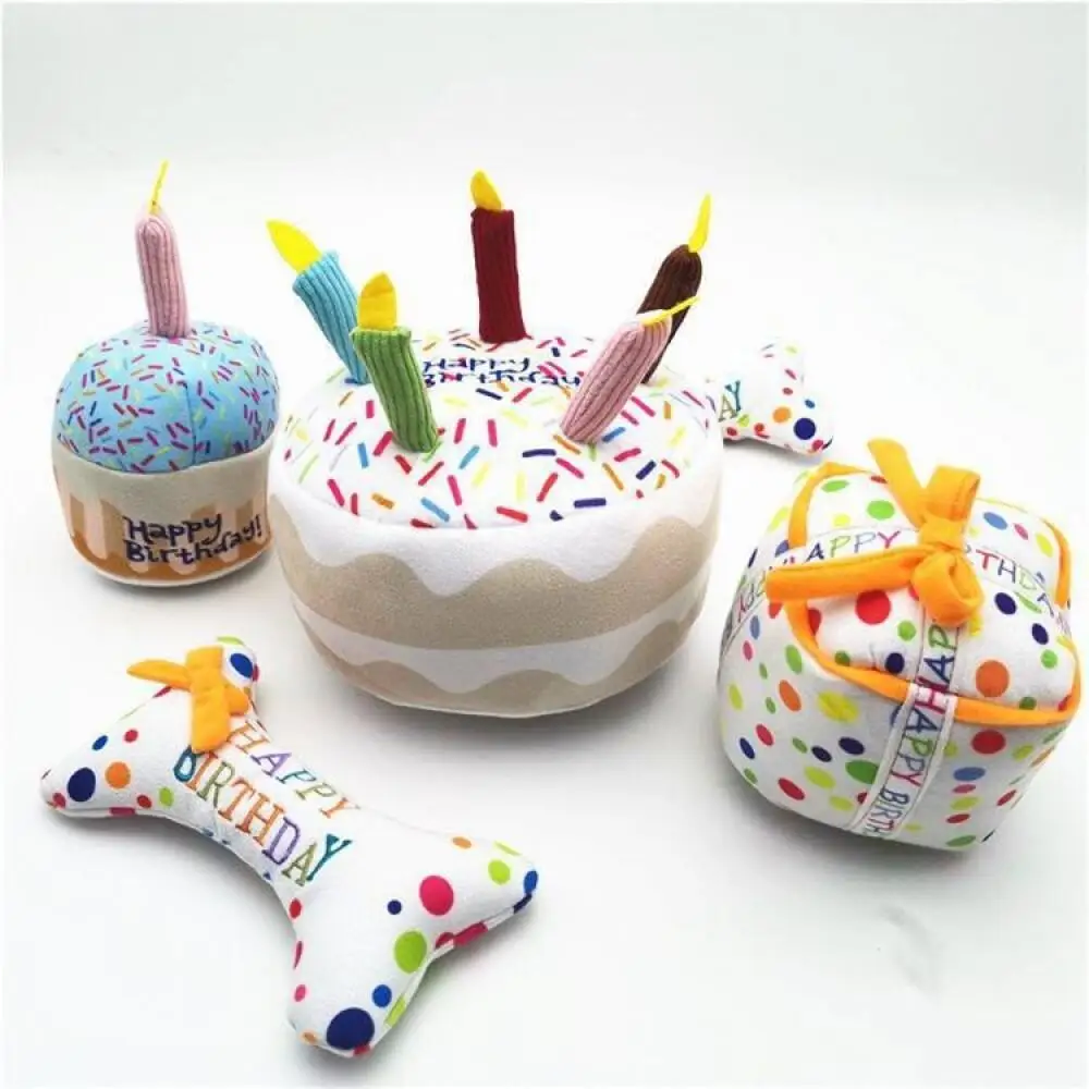 Plush Toy Pet Biting Bones Sound Gift Box Fun Dental Cleansing Birthday Cake Dog Toy Spot Wholesale Price