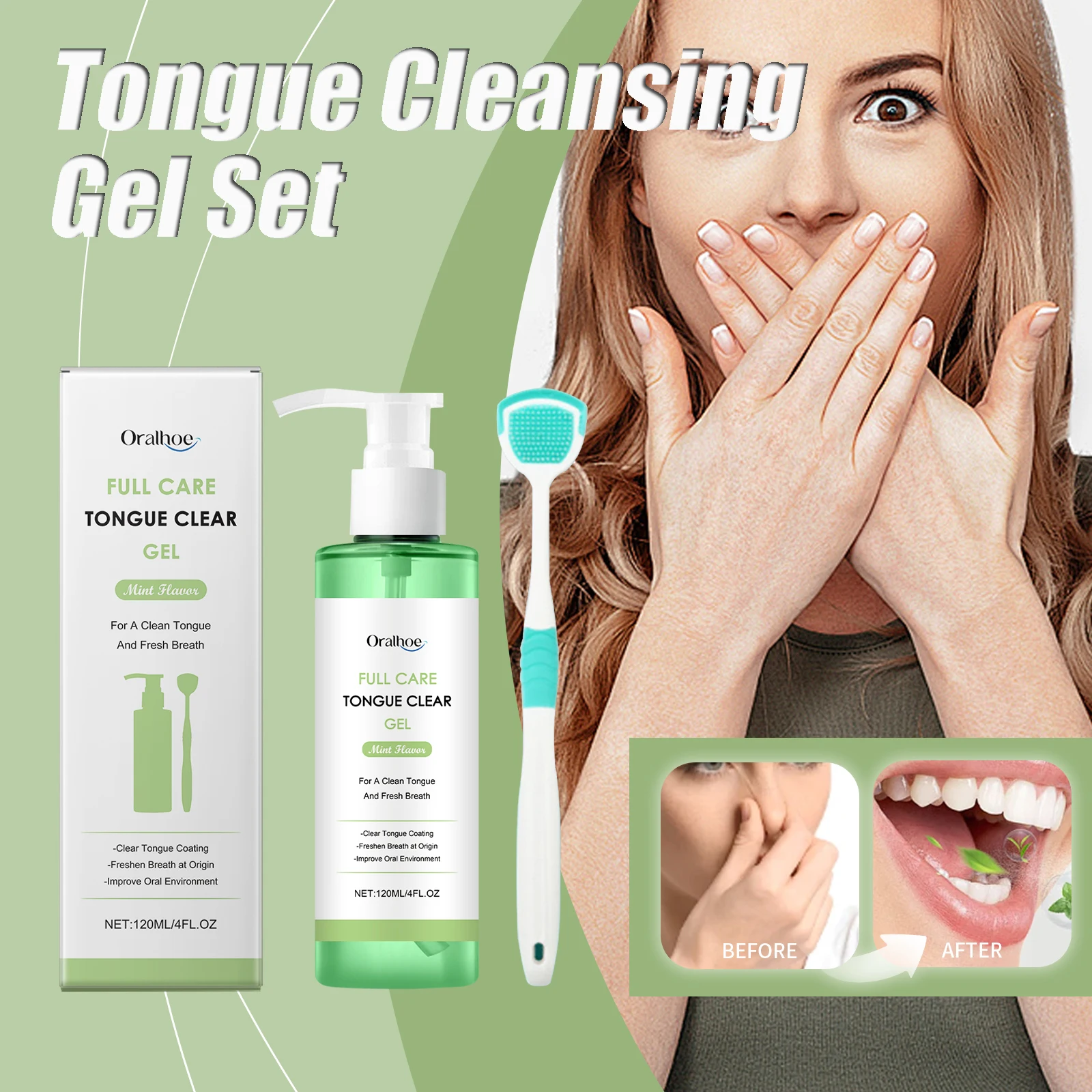 

Tongue Cleansing Gel Set Effectively Removal Teeth Yellow Stains Odor Prevent Bad Breath Oral Hygiene Care Tongue Cleaning Tools