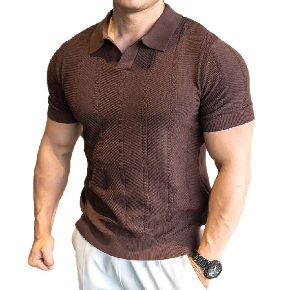 Summer men's Short Sleeved Knitted Shirt Business V-neck Slim Fit Quick Drying T-shirt Breathable And Fashion Golf Polo Shirt