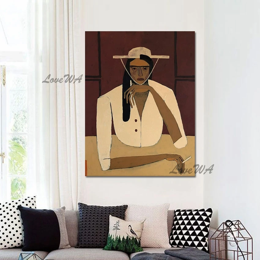 Abstract Wall Art Cheap Picture Self Portrait Hand Drawing New Arrival Canvas Design Frameless Artwork African Figure Painting