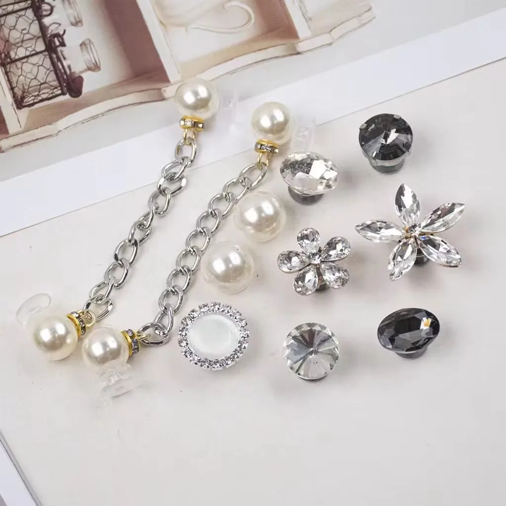 Black gray Crystal shoe flower pearl Diamond Shoe Buckle Decoration for hole shoe Accessories girls Party Gift can wholesale