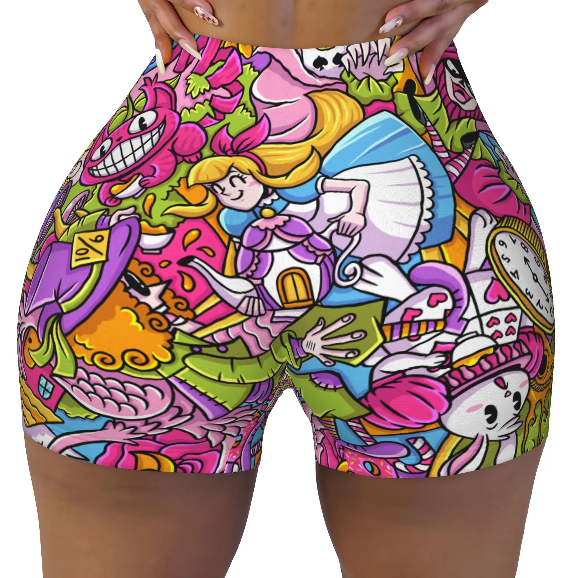 Custom Women's Cheshires Anime Cat Workout Yoga Shorts Cartoon Animal Gym Athletic Running Volleyball Shorts