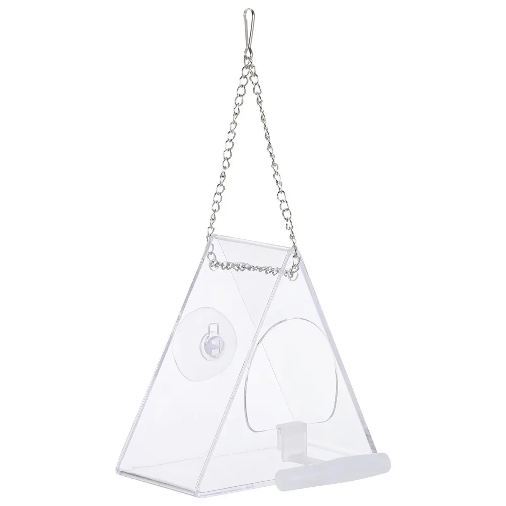Waterproof Hanging Acrylic Bird Feeder Large Capacity Transparent Wild Bird House with Hook Strong Suction Cup