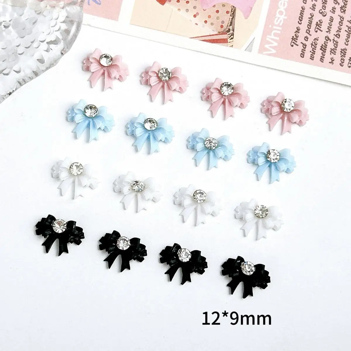60PCS Solid Color Line Bows Nail Art Decorations Novelty Fairy Bows Mini Rhinestones Inlaid Nail Charms DIY Earring Nails Parts - Detail 1