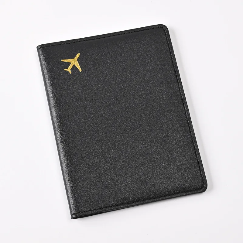 Leather Airplane Print Passport Holder Women Men Passport Cover Flight Ticket Clip Multifunctional Passport Wallet Id Holder