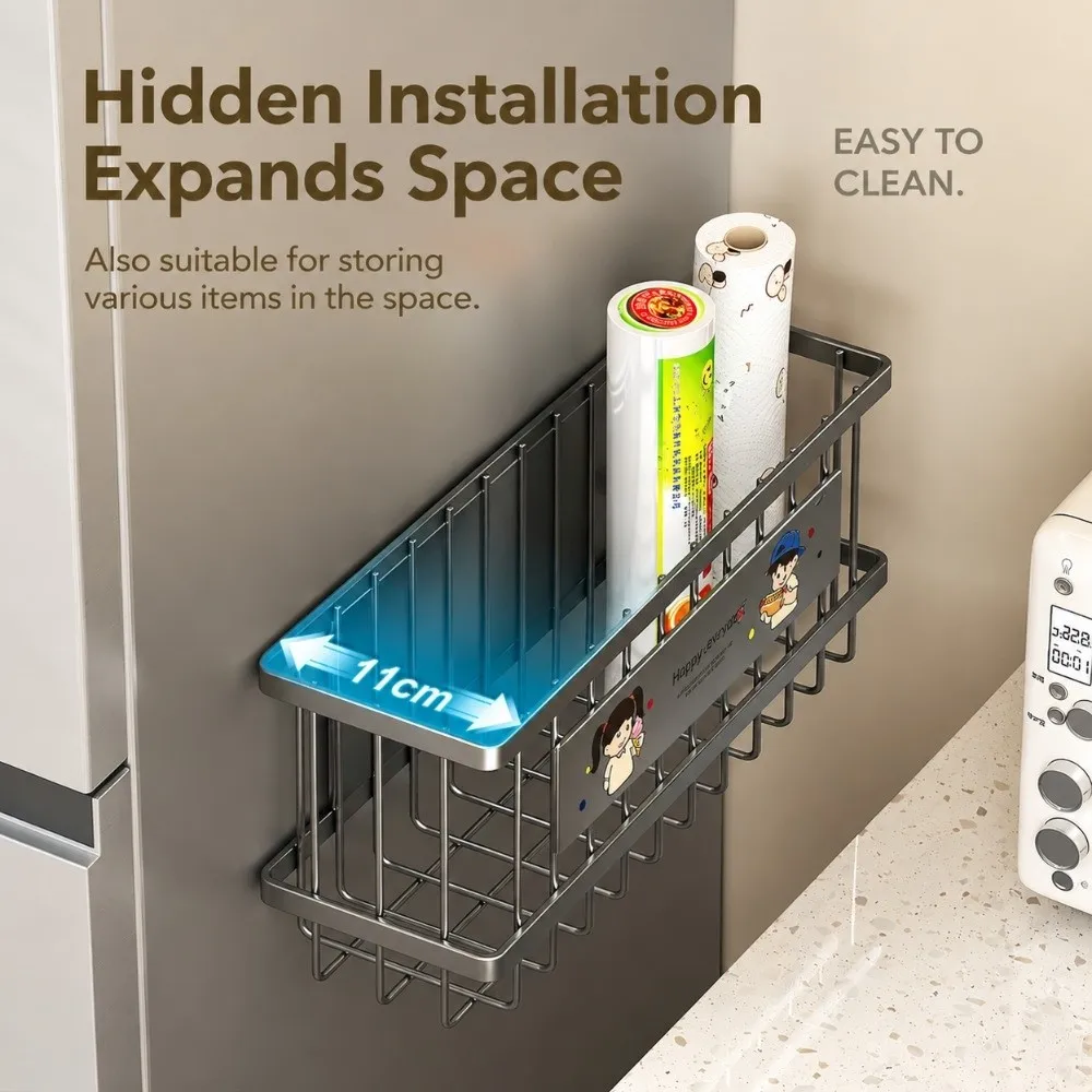 High Quality Metal Magnetic Basket Organizer Holder Space Saving Household Fridge Storage Box Large Capacity Storage Rack
