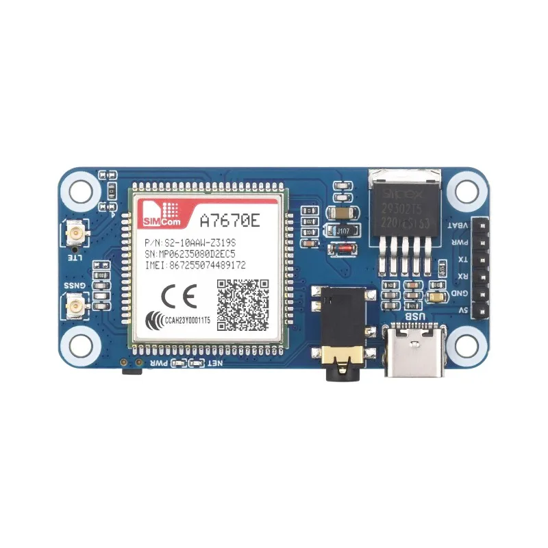 Cat-1/GSM/GPRS/GNSS HAT for Raspberry Pi, Based On A7670E module, LTE Cat-1 / 2G support, GNSS positioning