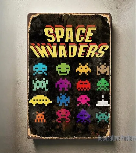 Space Invaders Retro Video Game Metal Poster - Collectable Tin Sign 20*30cm