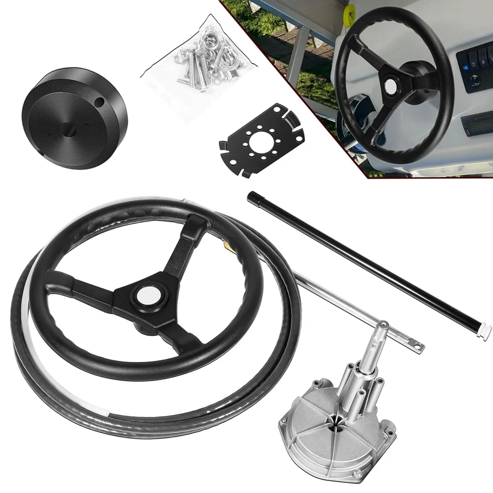 

For Marine Outboard Rotary Steering System Kit with15 Feet Steering Control Cable and 13.5"Wheel Fits for Mechanical/Manual