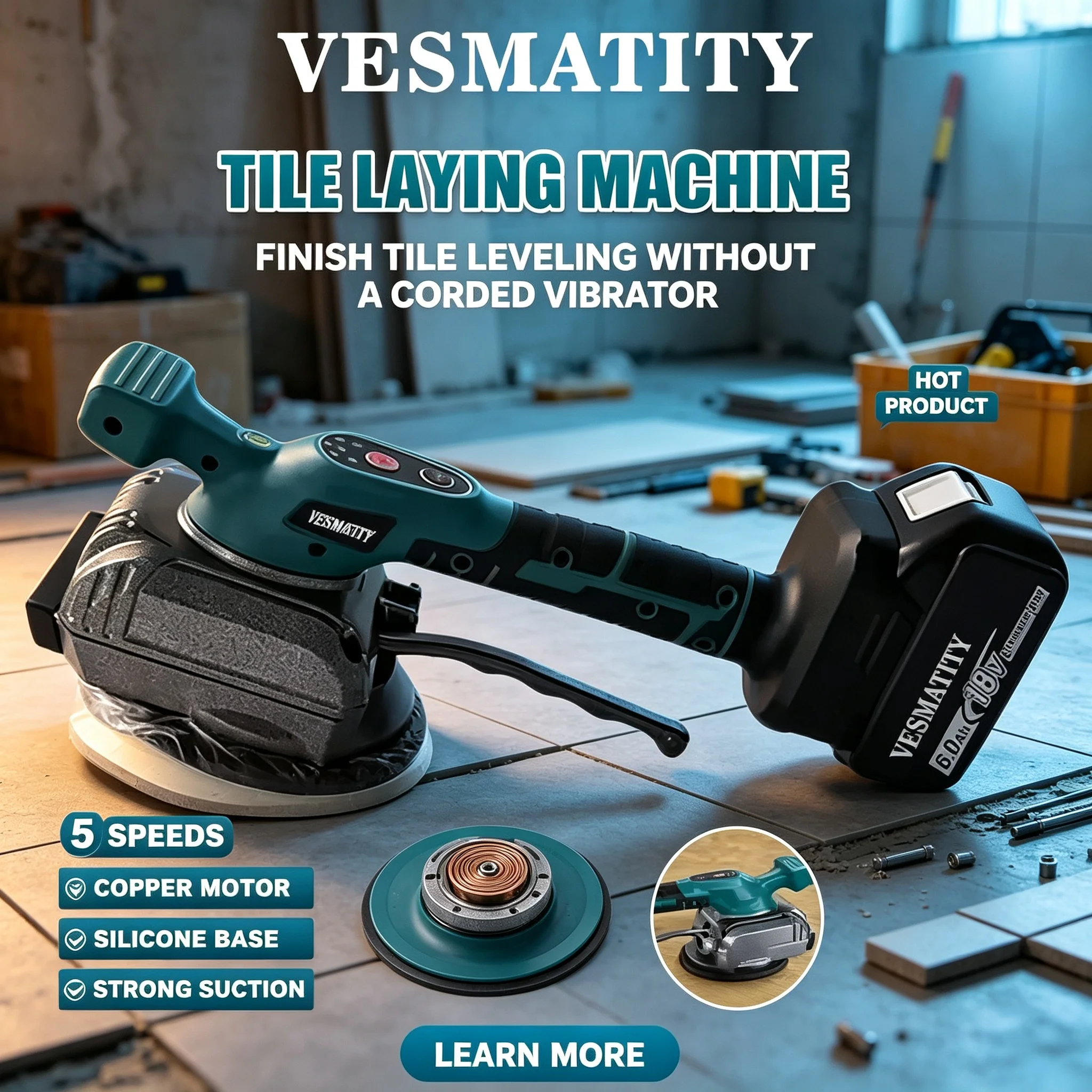 Tile Vibration Leveling Machine Cordless Tile Intelligent Wall Tile Tiling Machine Power Tools for 18V Battery