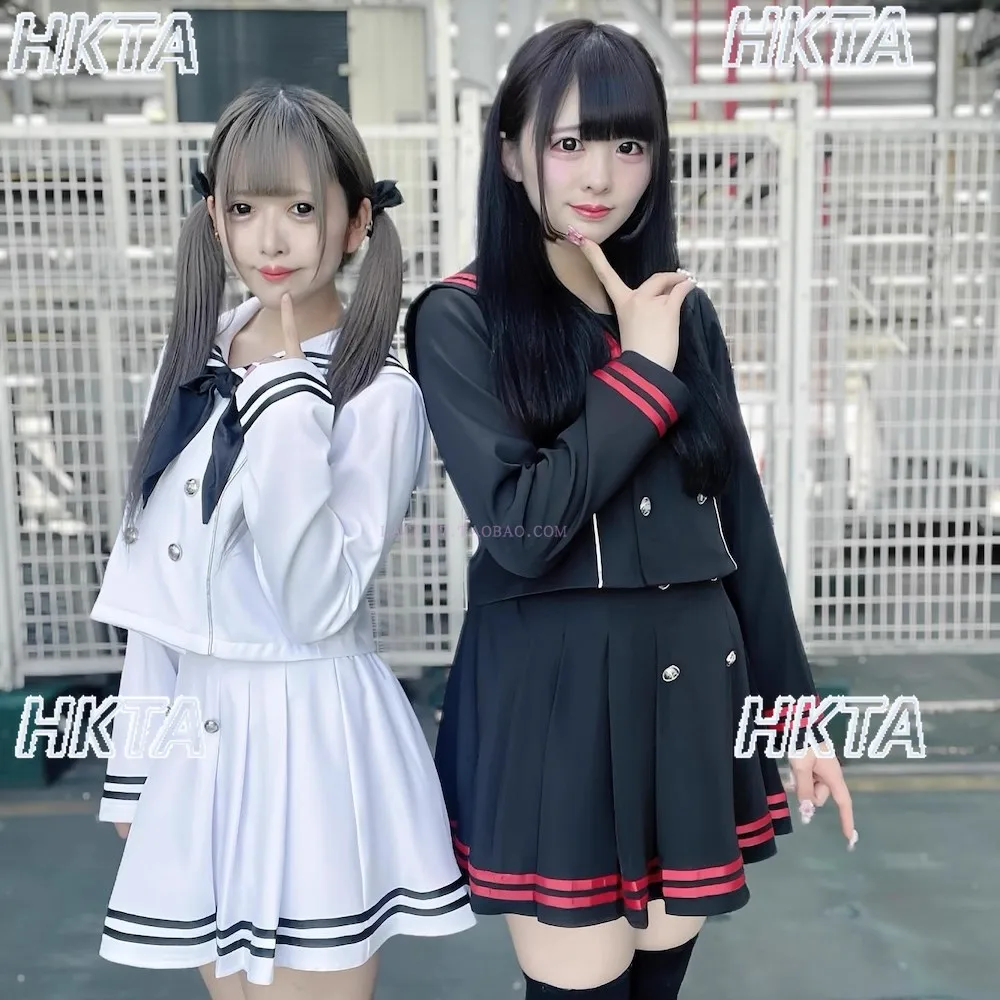 2025 Autumn New Japanese Style Ribbon Trim Navy Collar Tie Scarf Suit Jacket College Style Fashion Color Block Pleated Skirt Set