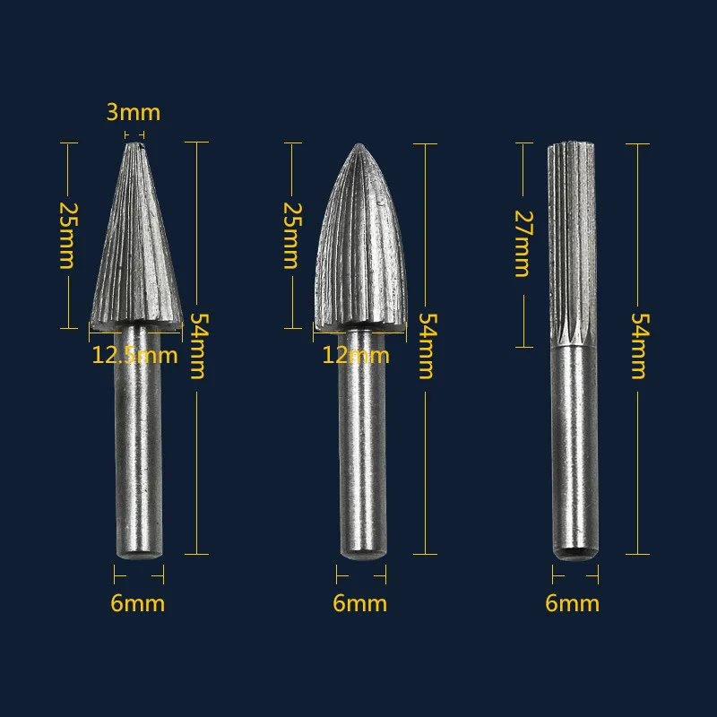 6-Piece set of hard high-speed steel rotary file, rotary carving knife, rotary grinding head polishing wood file