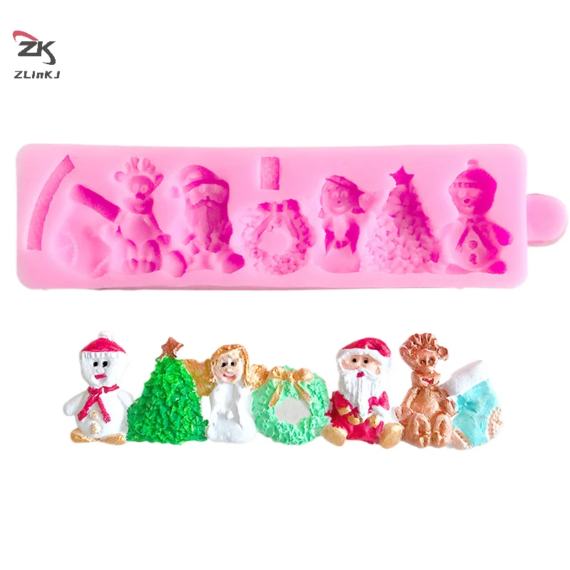 Christmas Series Elk Sleigh Santa Tree Silicone Mold Fondant Cake Chocolate Dessert Paper Cup Top Decoration Kitchen Baking Tool