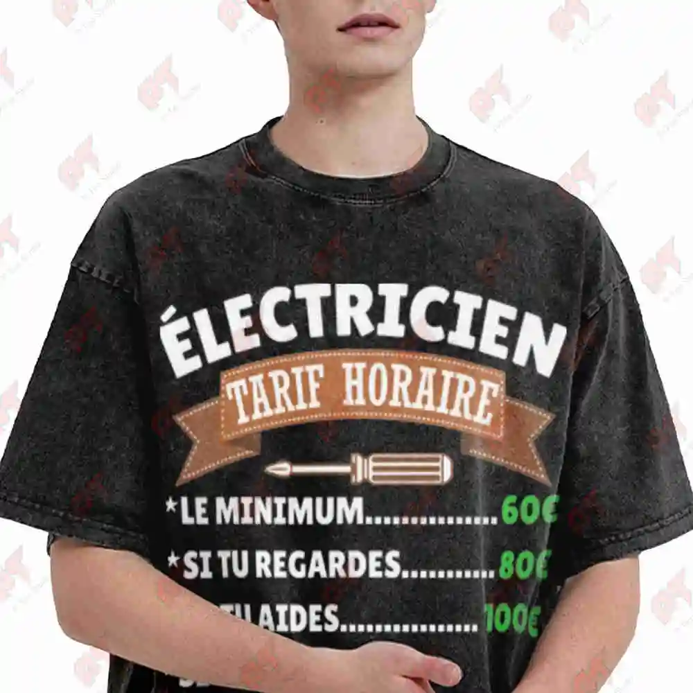 Electrician Hourly Rate For Electricians Vintage Washed Tee Pure Cotton T-Shirt