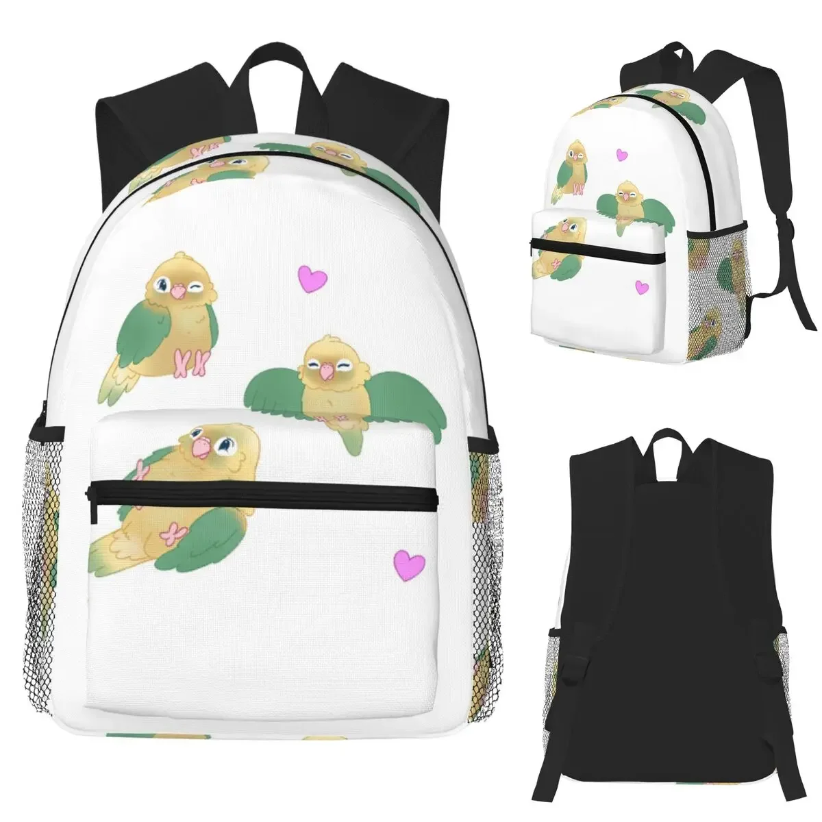 Turquesa piña verde mejilla Conure periquito Kawaii estudiante mochila escuela bolsa senderismo viaje mochila bolsos de hombro