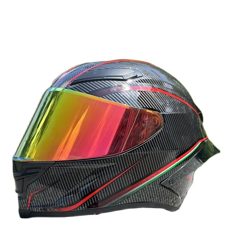 Racing Season Safety Helmet Casco Casque Big Spoiler Men And Women Motorcycle Helmet Black Red Trajectory Helmet With Gold Visor