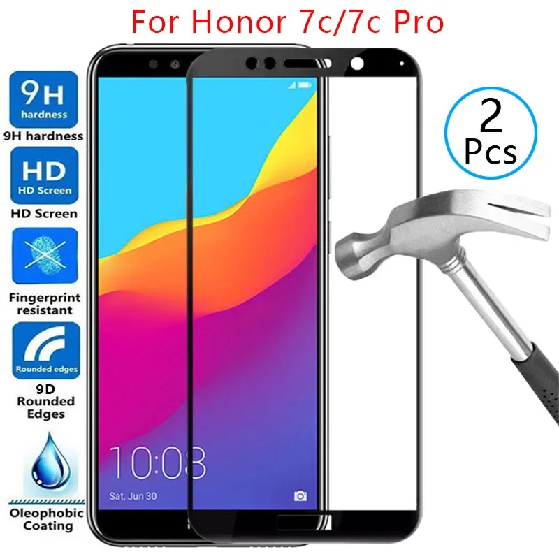 9d screen protector tempered glass case for huawei honor 7c pro cover on honor7c 7cpro honer 7 c c7 protective phone coque bag