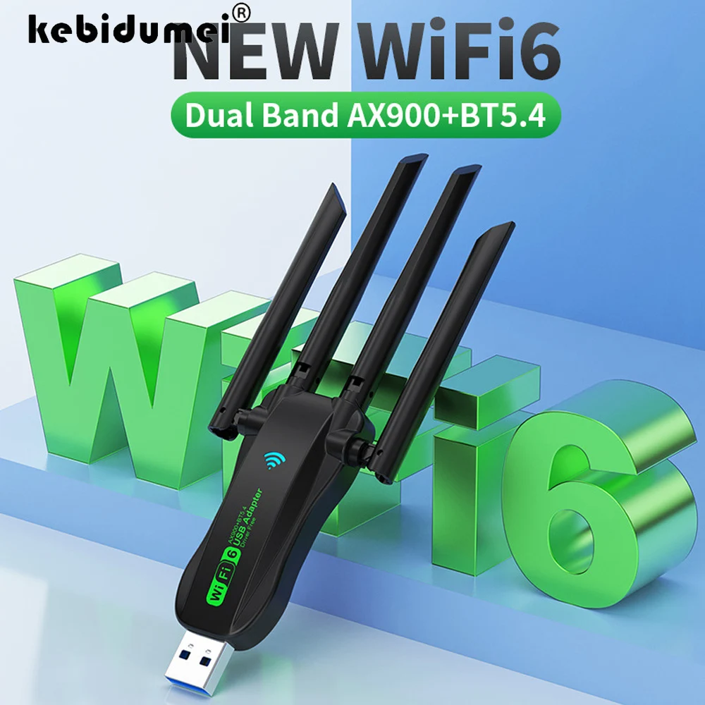 

2 IN 1 900Mbps Wireless Network Card 4 Antennas WiFi6 USB Adapter Bluetooth 5.4 2.4G 5G USB Network Receiver for PC Speaker