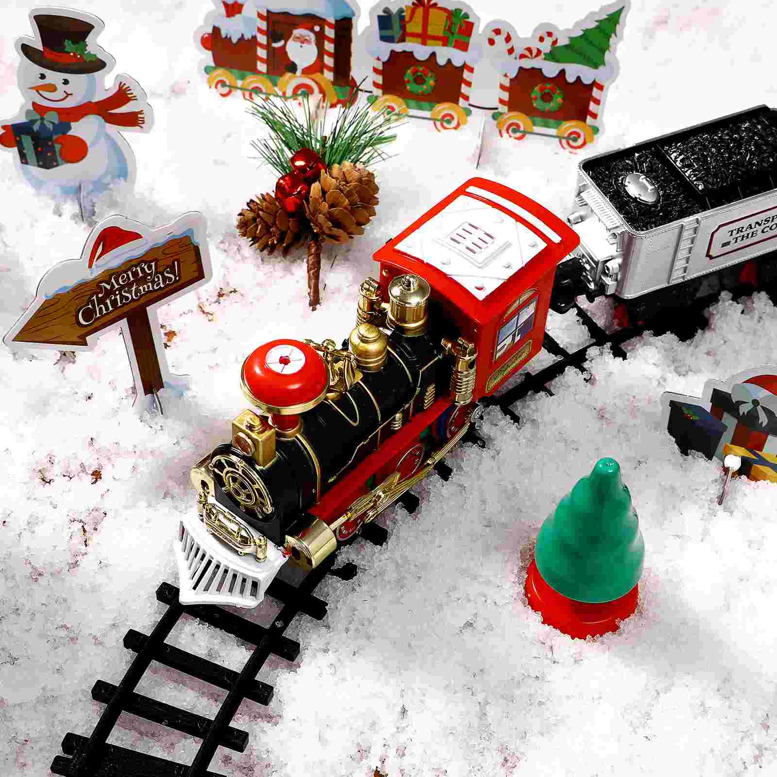 TOYANDONA Christmas Train Set Mini Model Train Toy with Sound and Light Powered Kids Toy Train Needs Assemble for Kids B