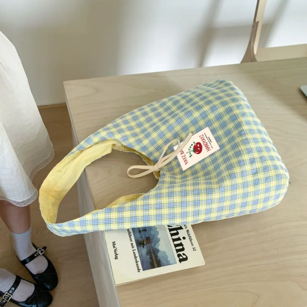 

Сумки большой вместимости, высококачественные двусторонние сумки для поездок на работу, модные универсальные сумки, легкая холщовая сумка в клетку