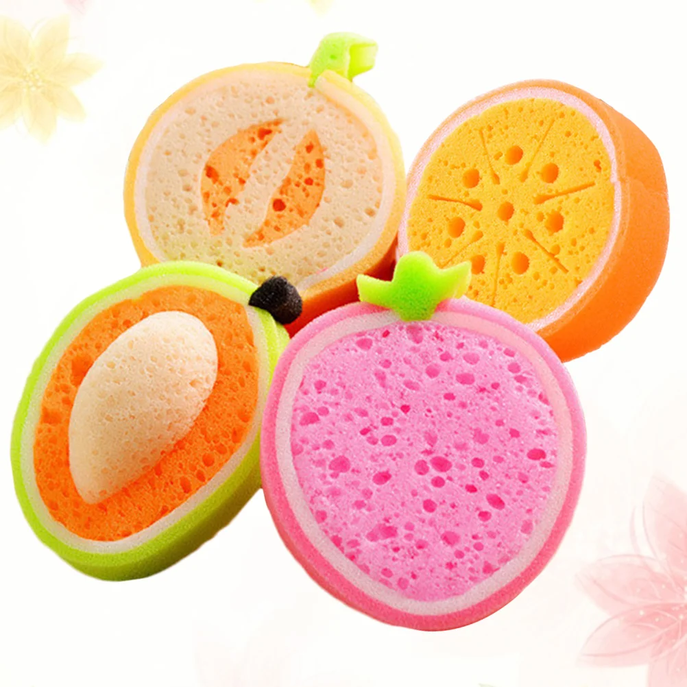 4 Pcs Loofah Shower Sponge Bath Scrubber for Body Kids Wash Tool Lovely Sponges Fruits Shaped Ball Child