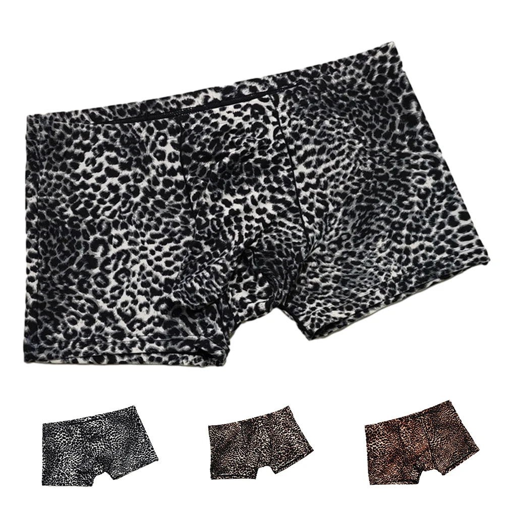 Calcinha de cintura baixa com estampa leopardo masculina, calcinha confortável com bolsa em U, lingerie sensual, cueca bem aparência