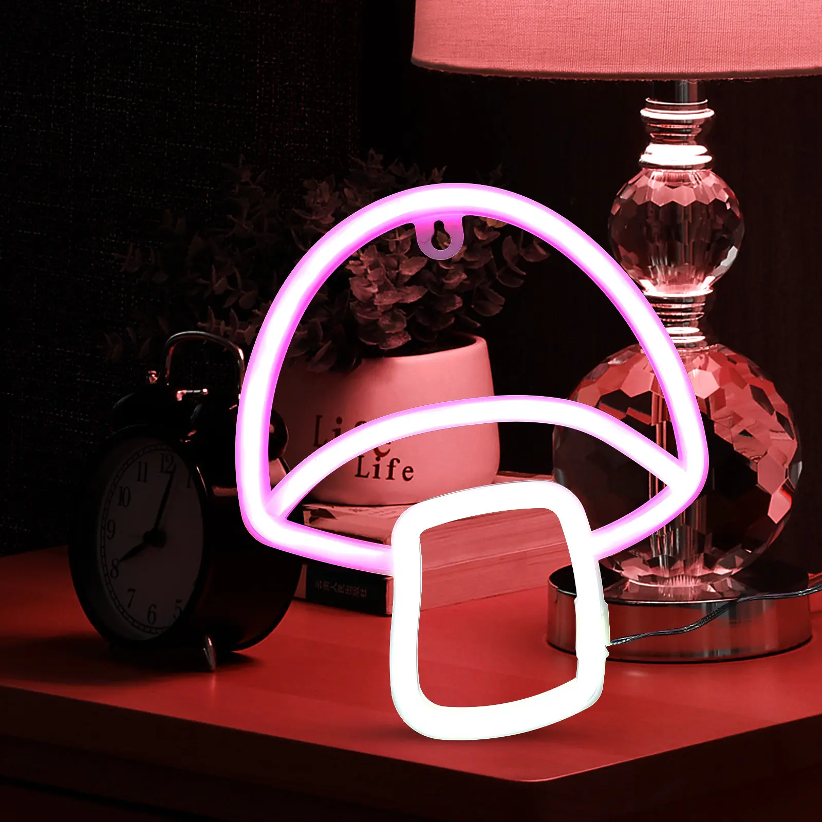 LED Neon Mushroom Light Sign – USB Powered Ambient Night Light for Bedroom Bar Living Room Wall Shelf Mantel Decor