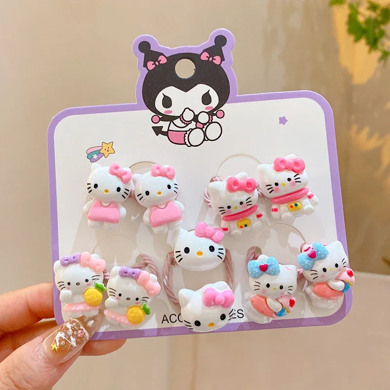 10PCS Sanrio Hello Kitty Hair Rope Suit Miniso Anime Cartoon Cute Kuromi Cinnamoroll Hair Accessories Fashion Girl Holiday Gifts