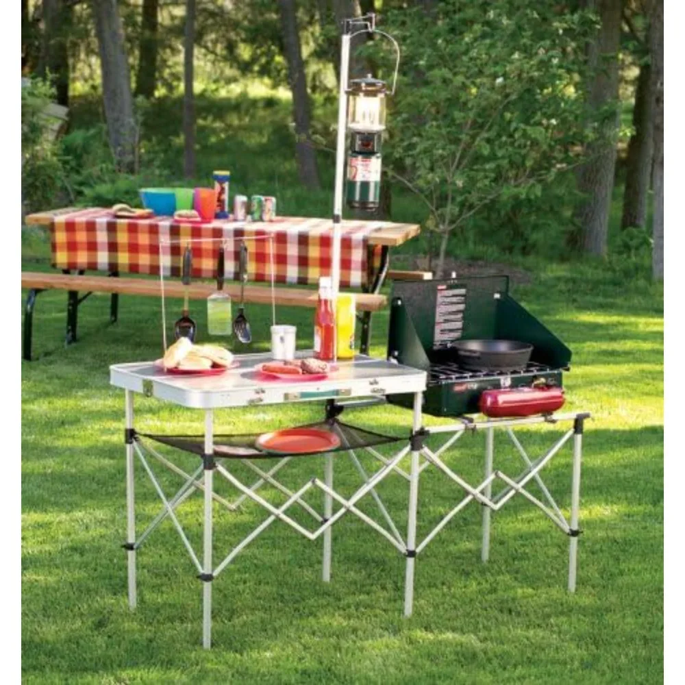 

Pack-Away Portable Camp Kitchen, Outdoor Folding Kitchen with Spacious Prep Area, Side Table, Lantern Holder, Hanging Hooks