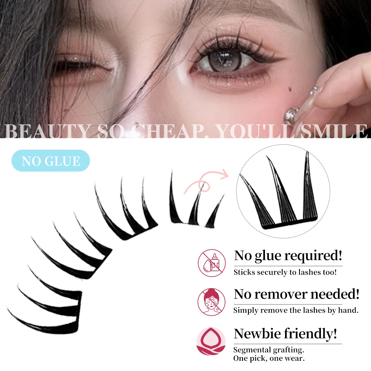 80 Cluster No-Gule Fairy Falsche Wimpern 10–13 mm dünne Einzelwimpern Natürlich wärmebundene Verlängerung für natürliche, weiche, flauschige Wimpern