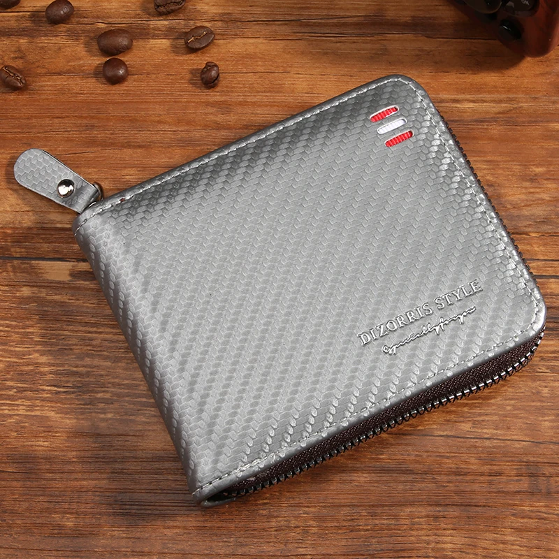 أزياء ألياف الكربون الحبوب الرجال الحصرية سعة كبيرة منفاخ بطاقة المحفظة غطاء محفظة متعددة الوظائف #4