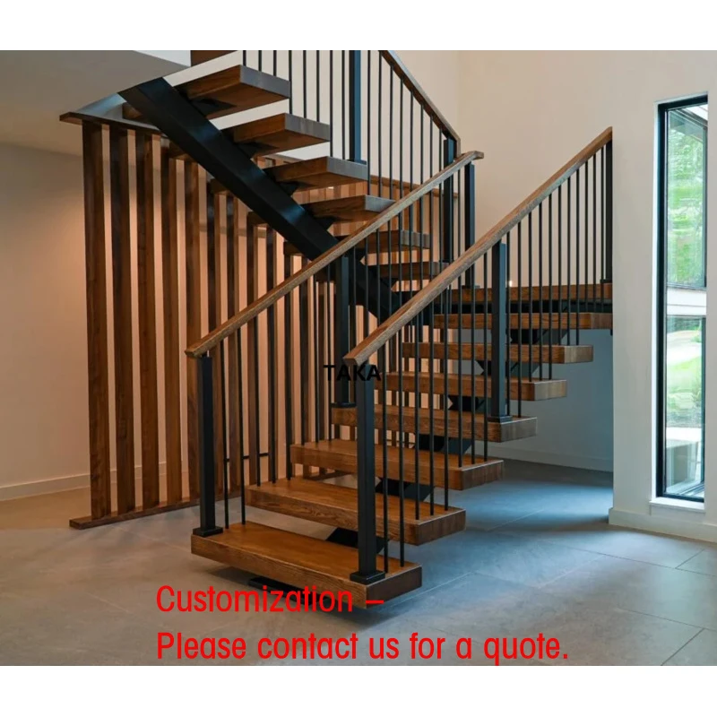 

custom.USA Oak Pedal Indoor Wood Straight Vintage Customized Floating Staircase Steel Stairs Vertical Railing Stairs Tube Stairc