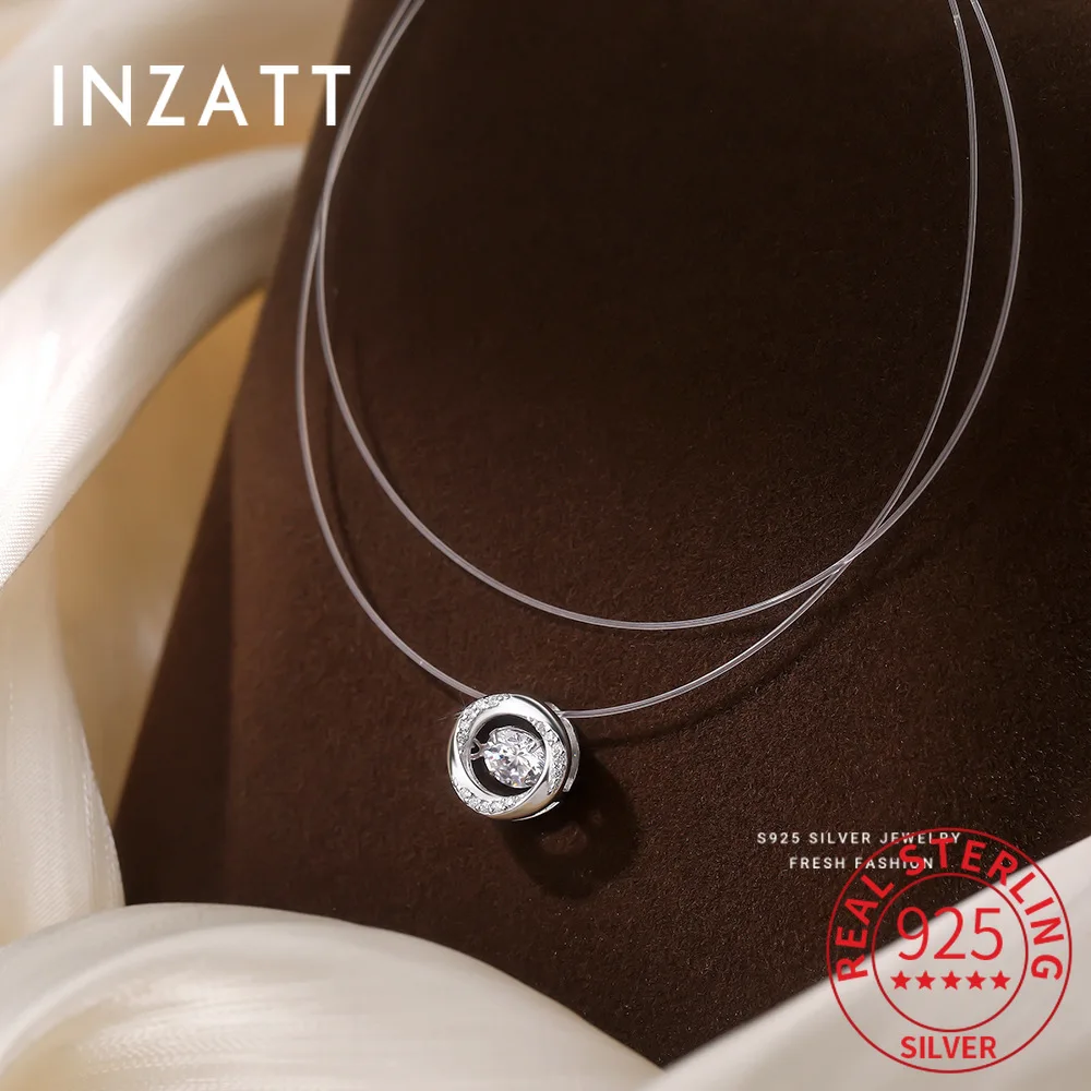 

INZATT Real 925 Sterling Silver Fishing Line Zircon Mobius Pendant Choker Necklace for Women Trendy Fine Jewelry Accessories