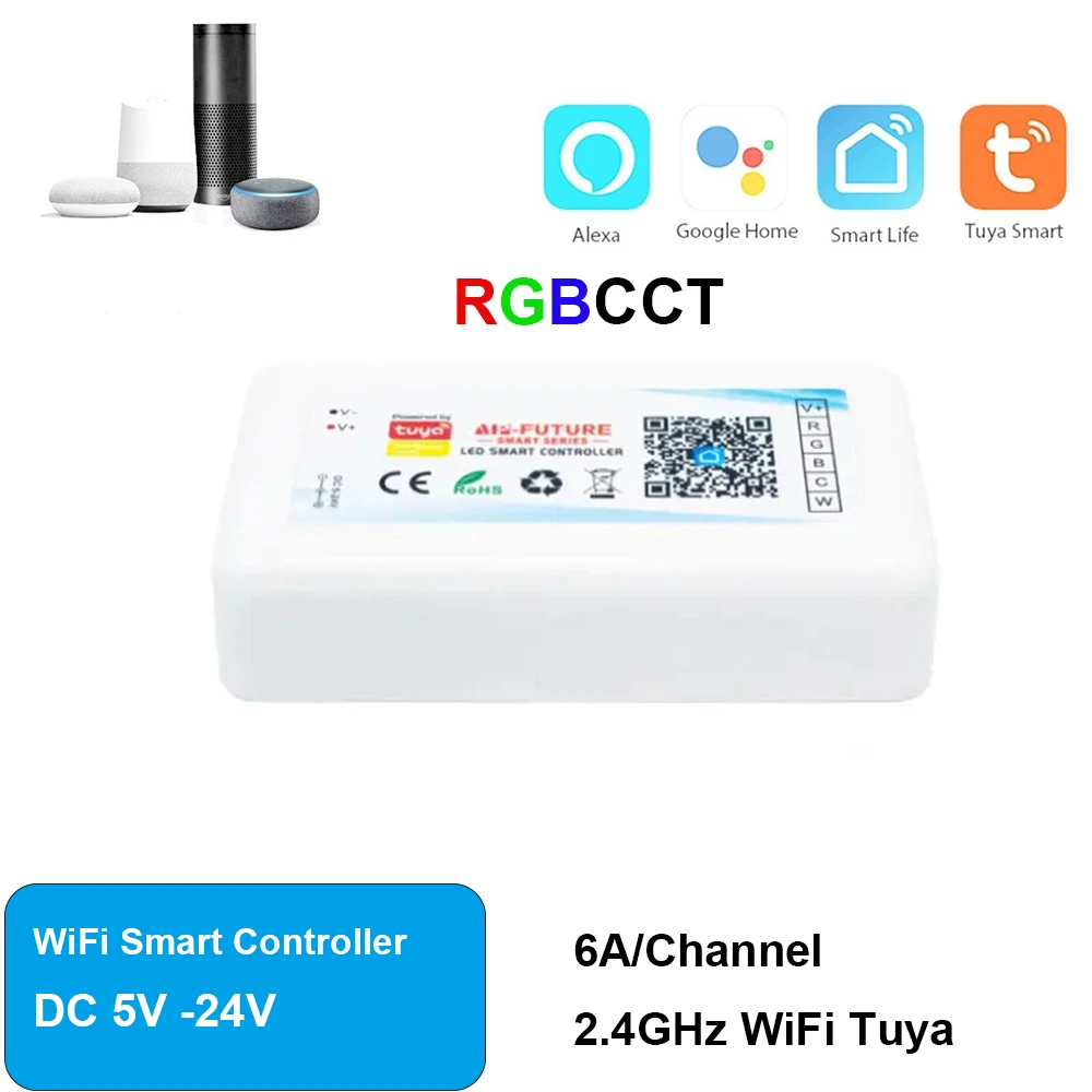 

Умный регулятор яркости Tuya RGBCCT RGBW, 2,4 ГГц, Wi-Fi, 5-24 В