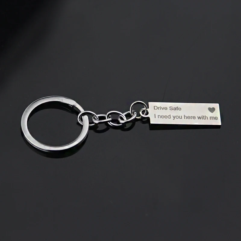 Personalize Fashion Jewelry Keyring Hand Engraved Drive Safe I Need You Here With Me Heart Keychain Couples Boyfriend Gift