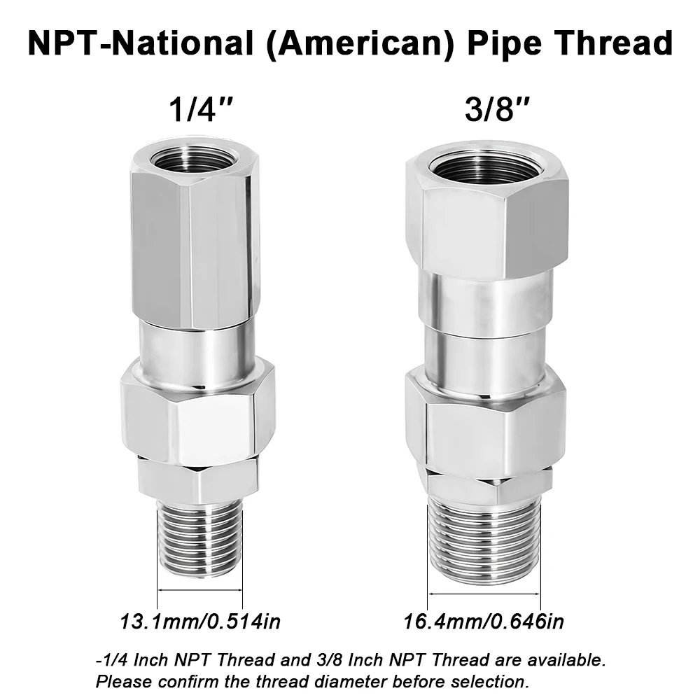 3/8′′&1/4′′ NPT High Pressure Washer Swivel Joint 4500 PSI 360 Degree Rotation Connector Anti-Tangle Hose Fittings for Car Wash image 2