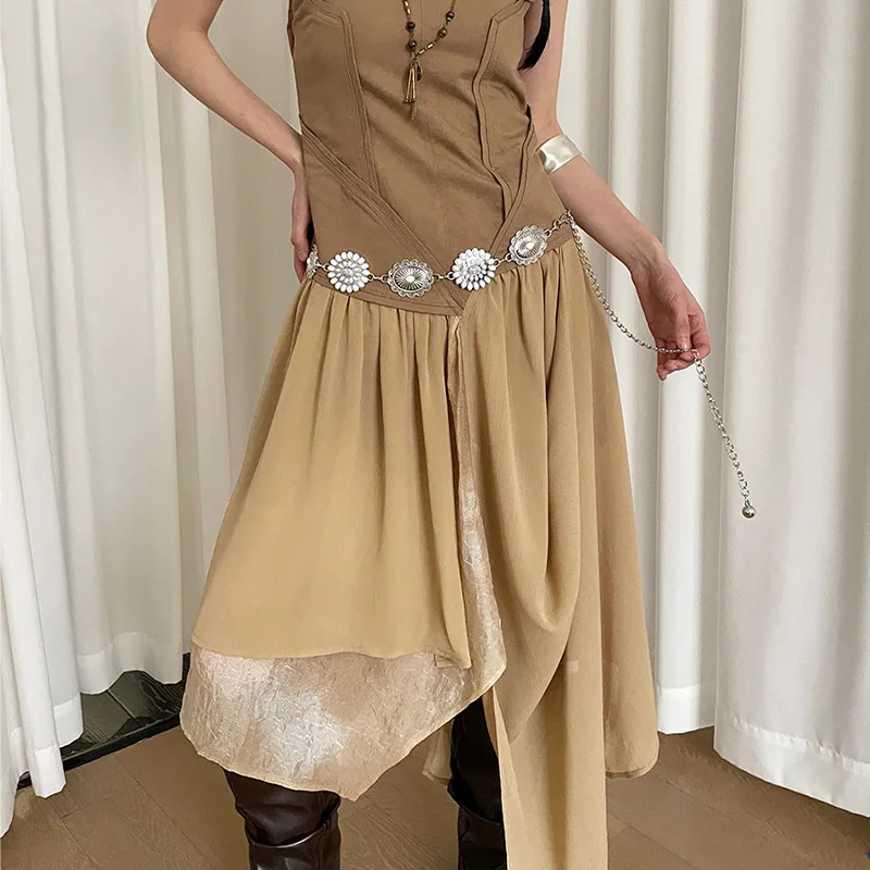 Retro Bohemian Ethnic Style Waist Chain, Women's Heavy Industry Flower Inlay, Dress, Waist Belt, Metal Waistband