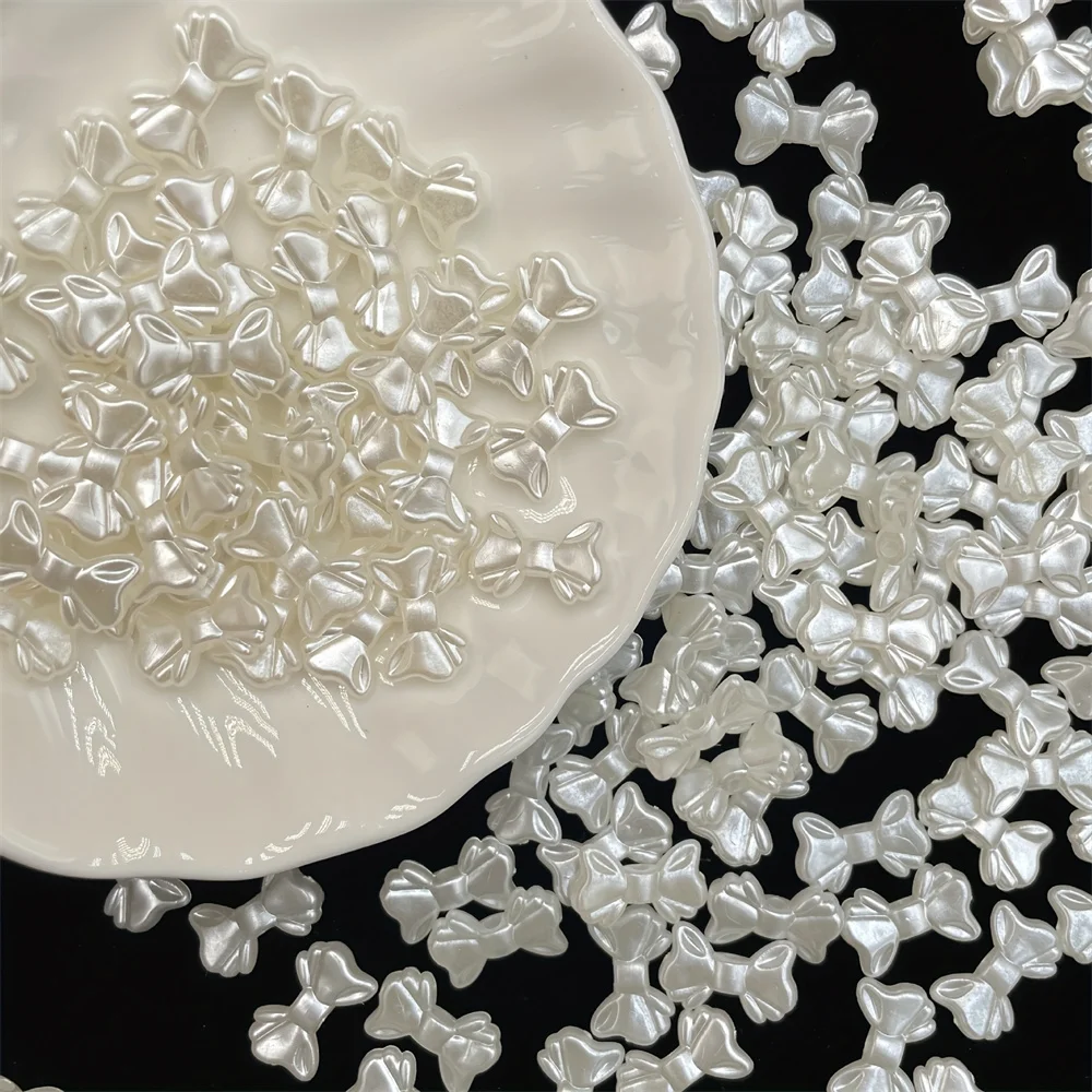 100-500pcs 15mm Acrylic Bow Rice White Beads Decorative Beads DIY Hand Chain Necklace Friendship Beads Interval Beads