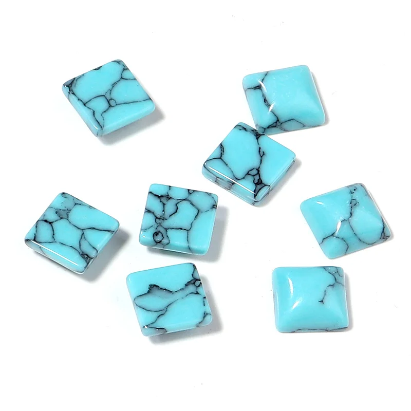 10Pcs Turquoise Stone Cabochon Natural Square Flatback Fit Pendants Ring Interface Jewelry Diy Necklace Charm Spacers Components