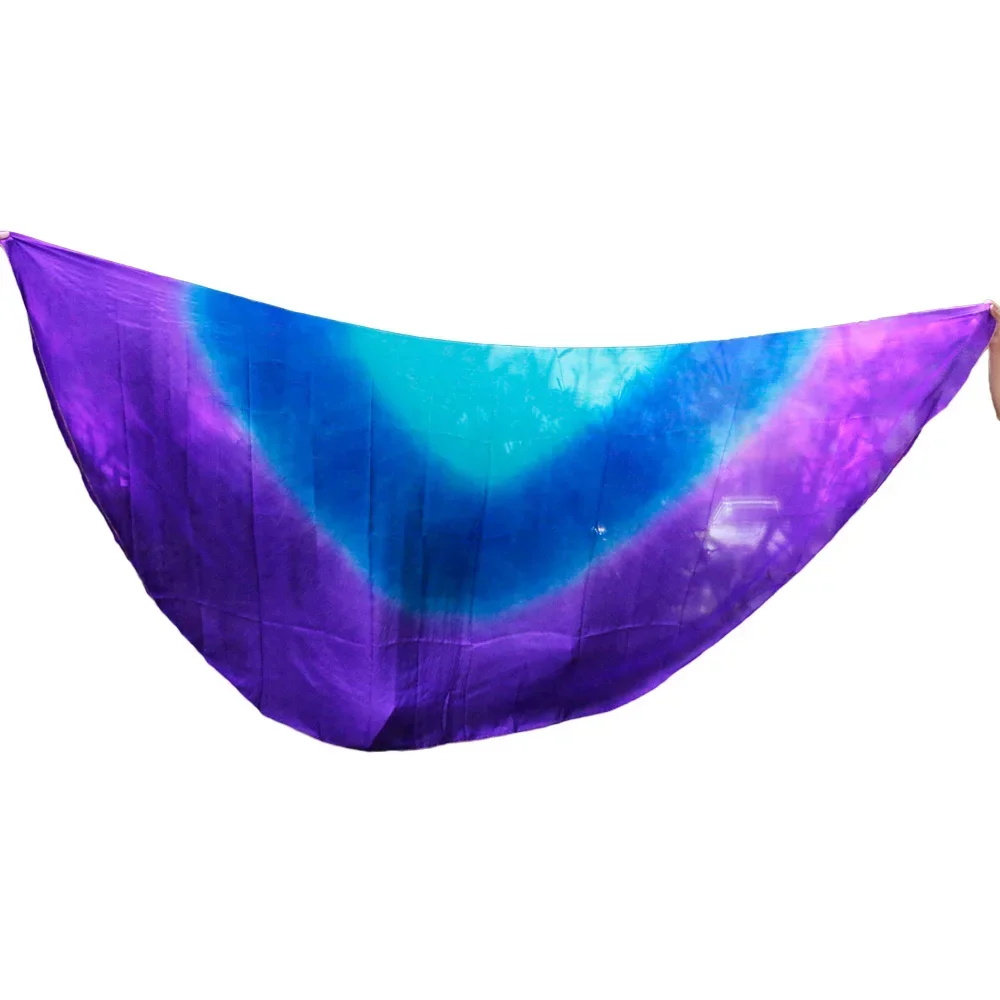 수제 천연 실크 댄스 베일 고품질 반원형 벨리댄스 소품 터쿼이즈 로얄 블루 퍼플 공연 소품