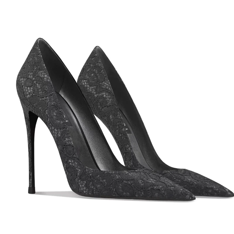 

Lace Pattern Pointed Mesh High Heels Female Sexy Temperament Celebrity Professional Commuter Women's Single Shoes